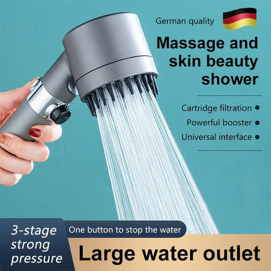 💦 4-in-1 Massagedouche Met Losneembare Borstel – Krachtige Druk, Wateropzuivering & Huidverzorging!
