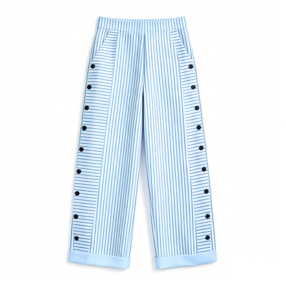 ☀️ Lente-uitverkoop: 50 % KORTING!! 🌿🌸 Comfortabele blauwgestreepte broek met zijzakken