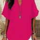 👚50% KORTING! 🔥Modieuze losse top met korte mouwen – V-hals met inkeping, asymmetrische zoom en lichtgewicht stof (5 kleuren, S–2XL) 🌸