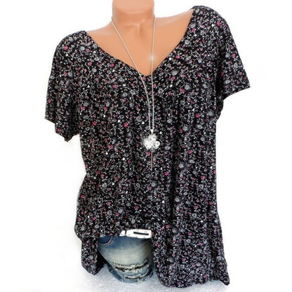 Blouse Met Voorjaarsbloemenprint – Luchtig & Kreukvrij🌸 V-hals, losvallend & ademend – Nu 75% korting, op=op!