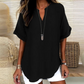 👚50% KORTING! 🔥Modieuze losse top met korte mouwen – V-hals met inkeping, asymmetrische zoom en lichtgewicht stof (5 kleuren, S–2XL) 🌸