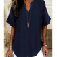 👚50% KORTING! 🔥Modieuze losse top met korte mouwen – V-hals met inkeping, asymmetrische zoom en lichtgewicht stof (5 kleuren, S–2XL) 🌸