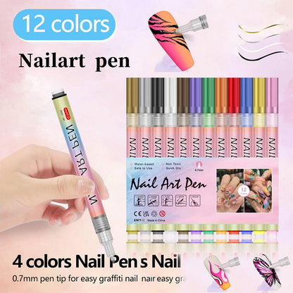 🎁Kerstcadeau! 50% Korting op 12-Kleurige Professionele Nail Art Penset – Ultraprecieze 0,7 mm Punt & Snel Droogend ✨💅