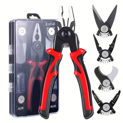 5-in-1 tangenset, multifunctionele tang met verwisselbare kop, combinatietang voor zwaar gebruik Draadstripper/snijder/krimper