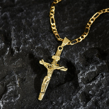 🔥 50% KORTING! ⏰ Goudkleurige Kruisbeeld Hanger Ketting – Gedetailleerd INRI Ontwerp, Verstelbare Figaro Ketting & Dagelijkse Geloof Sieraden ✝️✨