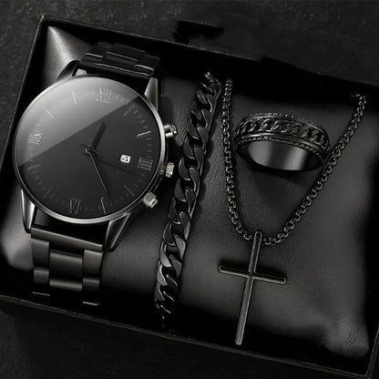 🎉💰 50% korting ⚡ Minimalistisch quartzhorloge voor heren met datumweergave – volledig zwart roestvrij staal, Romeinse cijfers op de wijzerplaat en nauwkeurige tijdweergave! ⌚🖤