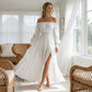 Damesjurk met hoge taille en blote schouders