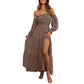 Damesjurk met hoge taille en blote schouders