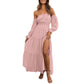 Damesjurk met hoge taille en blote schouders