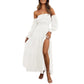 Damesjurk met hoge taille en blote schouders