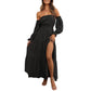 Damesjurk met hoge taille en blote schouders