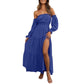 Damesjurk met hoge taille en blote schouders