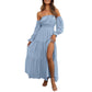 Damesjurk met hoge taille en blote schouders