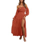 Damesjurk met hoge taille en blote schouders