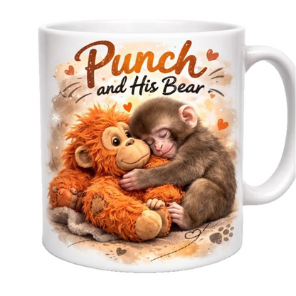 ☕🐒Punch and His Bear – Schattige apenbeker • Elke dag warmte voor jou