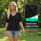 Dames-top met halflange mouwen, V-hals en patchworkzoom