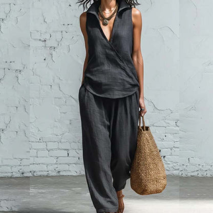 ✨Semi-formele Set | Wrap Top & Wijde Broek – Plooivaste Stof👖
